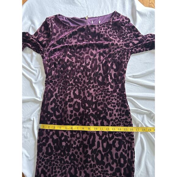 Cache Velvet Burnout Animal Print Sheath Dress Womens Size 6 Purple Whimsy - Picture 7 of 9